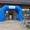 Opblaasbare Blauwe Boog 6,4 x 4,2 mtr  start/ finish, open dag, welkom/ tot ziens