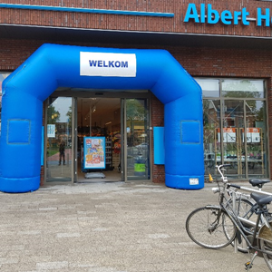 Opblaasbare Blauwe Boog 6,4 x 4,2 mtr  start/ finish, open dag, welkom/ tot ziens